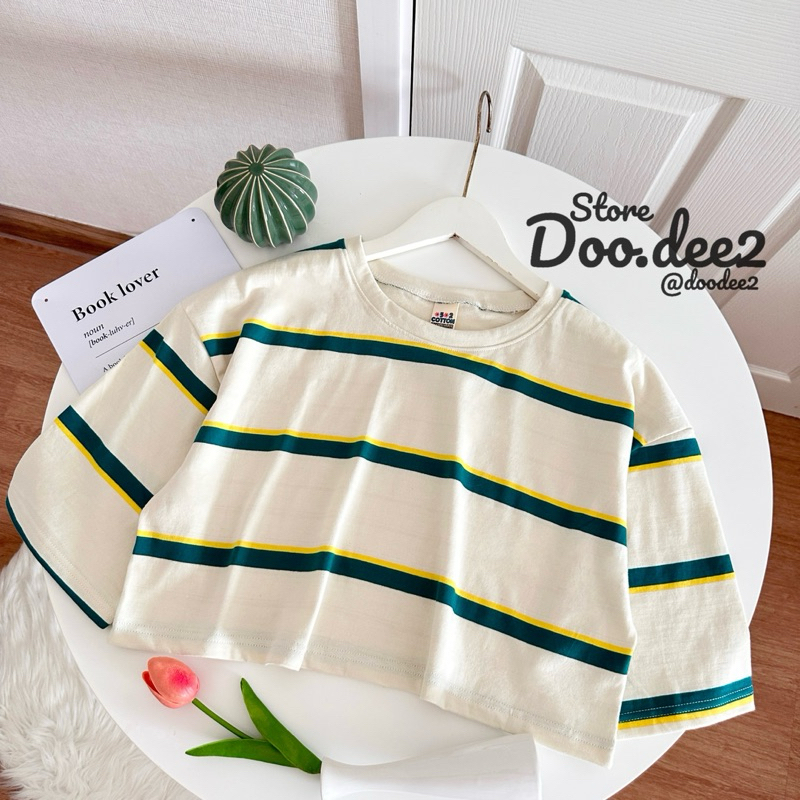 DOODEE2 01/3 เสื้อครอปคอกลม oversize ผ้าcotton ลายทาง
