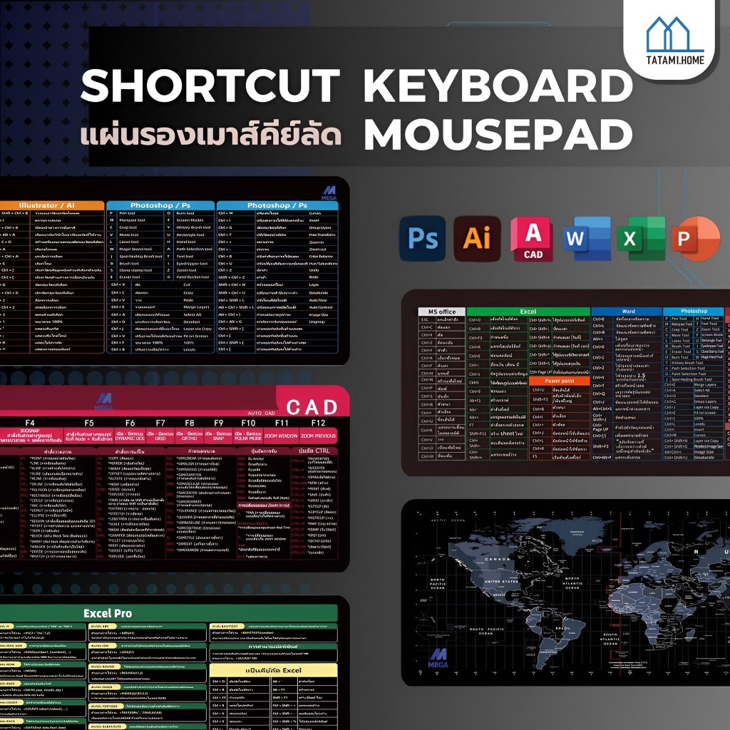 อุปกรณ์สำนักงาน แผ่นรองเมาส์ แป้นลัด แผ่นรองเมาส์ทางลัดไทยขนาดใหญ่ ของที่ระลึก แป้นคีย์บอร์ด