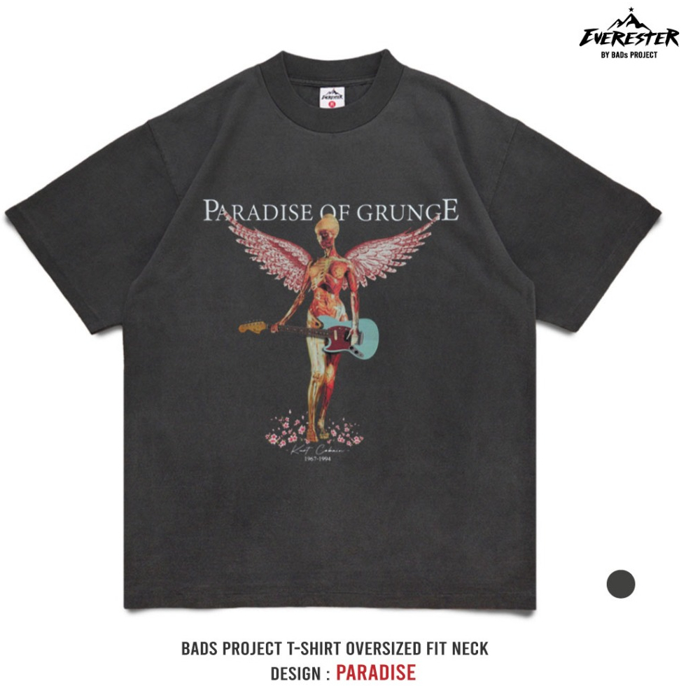 EVERESTER เสื้อคอฟิต อก 42"- 52" ฟอก เฟดเทาดำ Heavy Cotton 100% Oversize รุ่น Paradise ฟอกเทาดำ FED