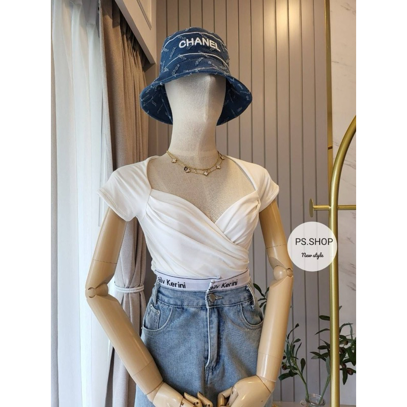 mnv_shop เสื้อแขนสั้นแต่ง จีบที่อกไขว้ หน้า เนื้อผ้าดี ยืดเยอะ งานแปะสวยมากๆ(psshop2) ราคา ถูกที่สุด ดีลบีเคเค แกลเลอรีภาพที่ 9