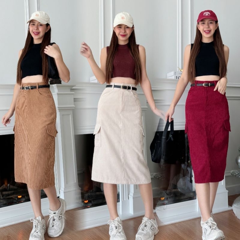 CARGO SKIRT กระโปรงยาวคาโก้ ผ้าลูกฟูก