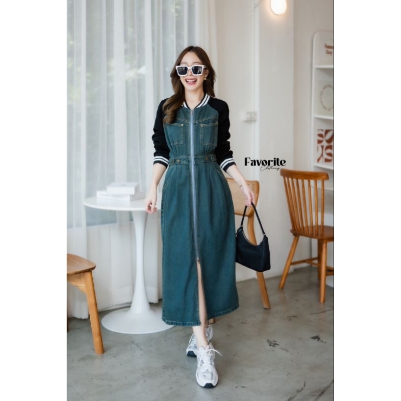 Favorite Clothing ❤️เดรสยีนส์แต่งผ้ายืด❤️