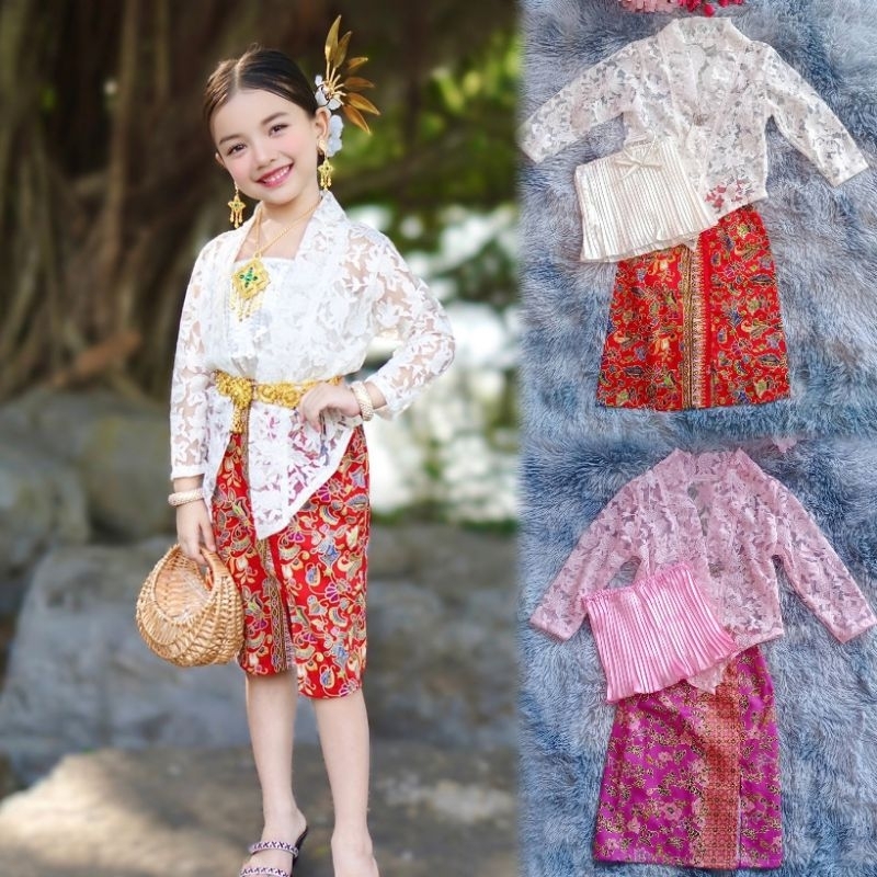 (รหัสNid)ชุดพื้นเมืองภาคใต้งาน4ชิ้น เสื้อใน เสื้อนอก โปรง เข็มกลัด