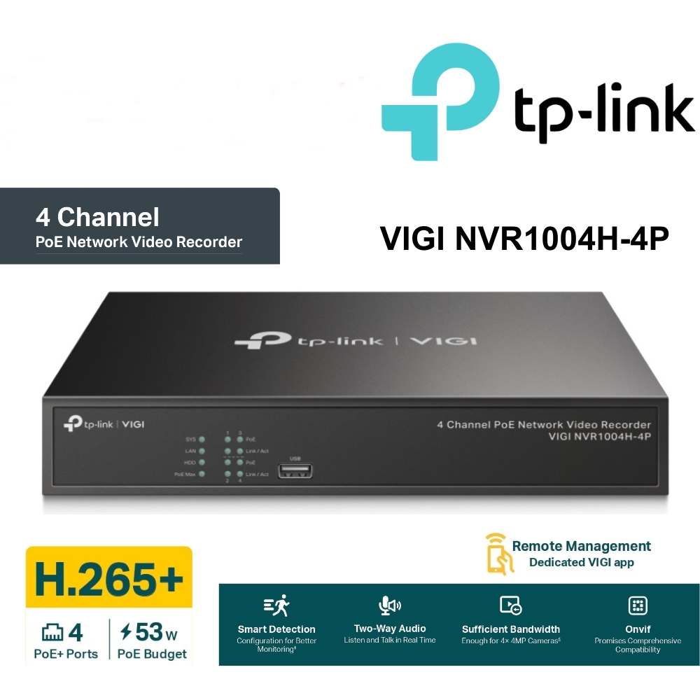 TP-LINK (VIGI-NVR1004H-4P) VIGI 4 Channel PoE+ Network Video Recorder
