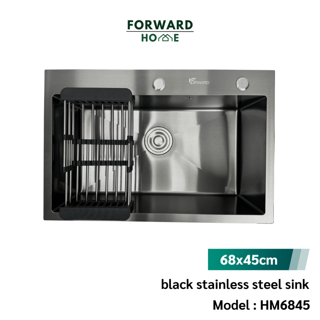 Forward ซิงค์ล้างจาน อ่างล้างจาน 1หลุม วัสดุสแตนเลส เคลือบนาโนสีดำ ขนาด68x45ซม. black sink handmade รุ่น HM6845