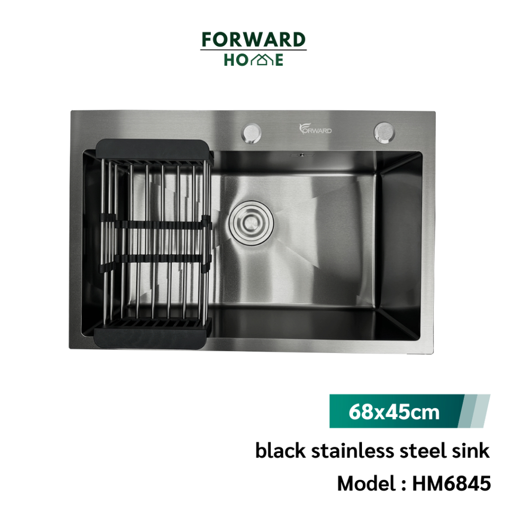 Forward ซิงค์ล้างจาน อ่างล้างจาน 1หลุม วัสดุสแตนเลส เคลือบนาโนสีดำ ขนาด68×45ซม. black sink handmade รุ่น HM6845