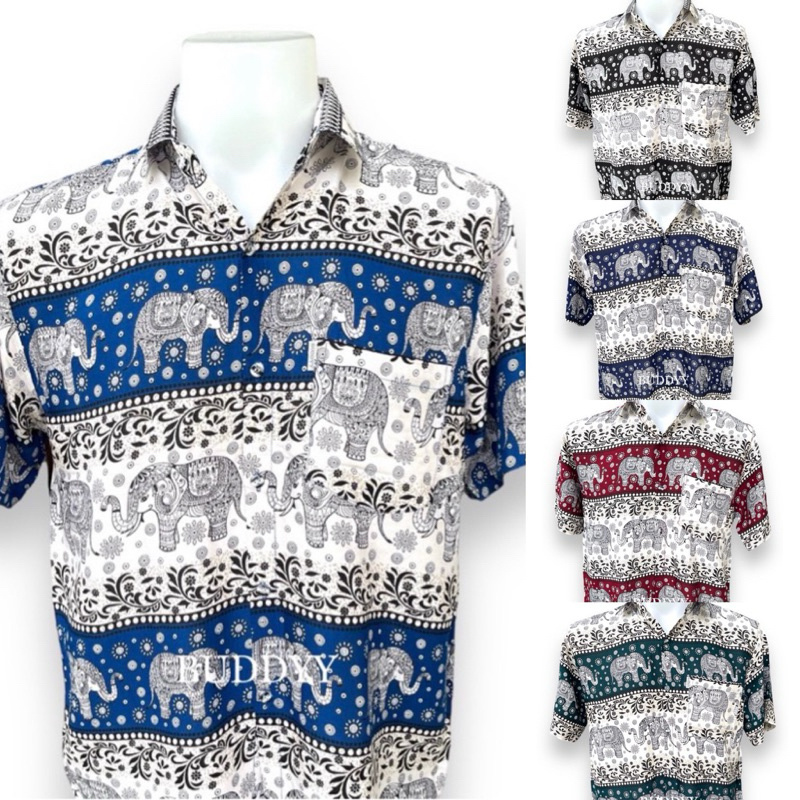 (ส่งด่วนภายใน1วัน)เสื้อเชิ๊ตคอปก ลายช้าง สุดฮิต ผ้าใส่บาย ทรงมาตรฐาน เนื้อผ้าอย่างดี