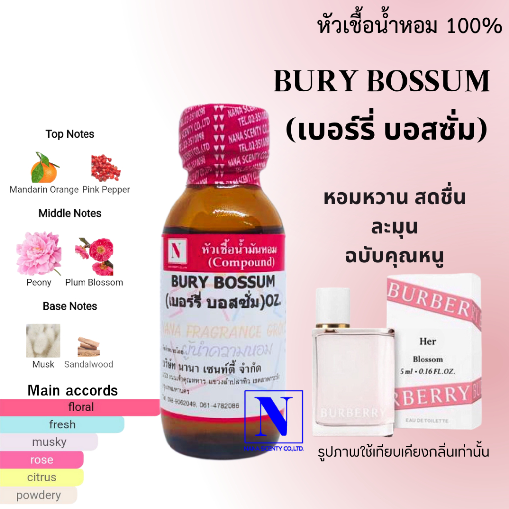 หัวเชื้อน้ำหอมแท้ 100% กลิ่นเบอร์รี่ บอสซั่ม (BURY BOSSUM) ขนาด 30 ML