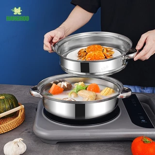HANGROO POT-G หม้อนึ่งฝาใส 2/3ชั้น ขนาด28cm. หม้อสแตนเลส อเนกประสงค์ ใช้ได้ทุกเตา