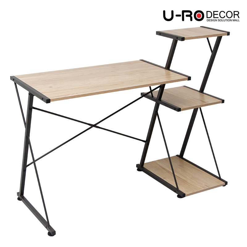 U-RO DECOR โต๊ะทำงานอเนกประสงค์พร้อมชั้นวาง 3 ชั้น รุ่น REVERSE (รีเวอร์ส) สีโอ๊ค/ขาสีน้ำตาลเข้ม ผลิตจากไม้ MDF