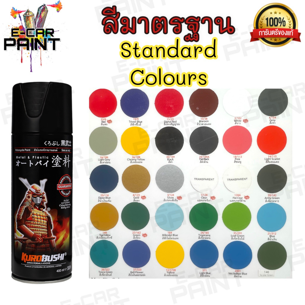 สีสเปรย์ Samurai สีมาตรฐานStandard Colours แลคเกอร์เคลือบเงา สีรองพื้น สีพ่นรถมอเตอร์ไซค์ สีพ่นล้อ