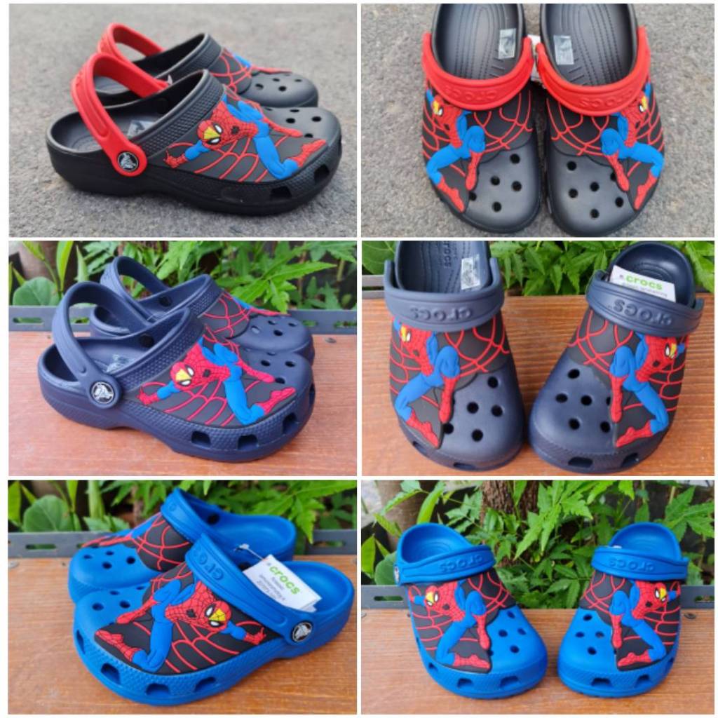 Crocs Spider-Man /Buy1Pair Free2Jibbitzs=50฿/ รองเท้าเด็กแบบสวมหัวโตมีสายรัดส้น น้ำหนักเบาพื้นนี่มใส่สบายทันสมัยพร้มส่ง