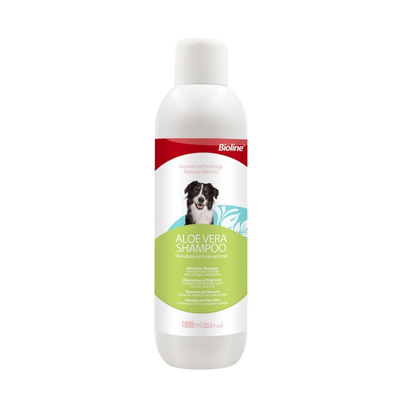 เเชมพูอาบน้ำสุนัข สูตรว่านหางจระเข้ สำหรับผิวบอบบาง ระคายเคืองง่าย Bioline Aloe vera shampoo 1000ml.(B2083)