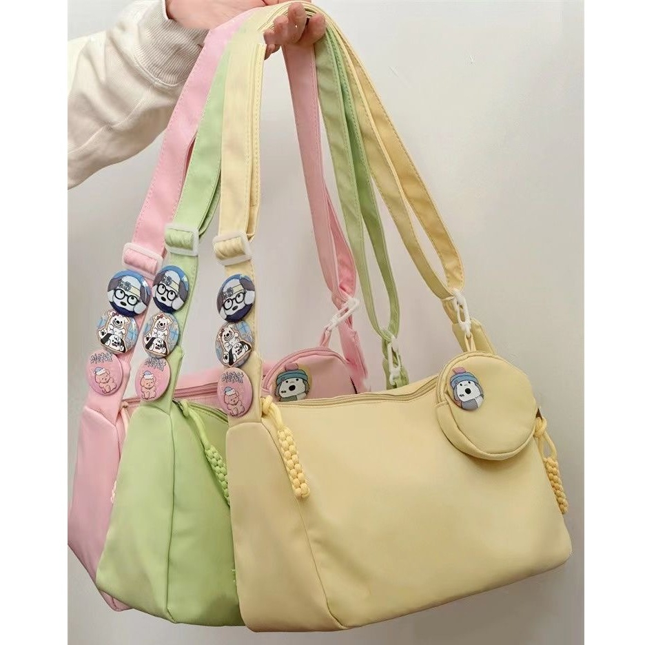 (B-362) กระเป๋าสะพายข้าง กระเป๋าไนลอน สไตล์เกาหลี แฟชั่นมาใหม่ 2in1 3สี (ไม่มีจี้ห้อยกระเป๋า.ไม่มีเข็มกลัด)