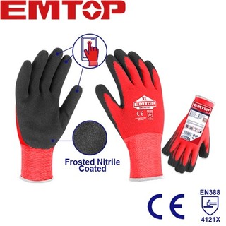 EMTOP ถุงมือผ้า เคลือบยางไนไตร รุ่น ENGV0301 ( Nitrile frosted coated gloves ) ถุงมือไนไตร ถุงมือเคลือบยาง