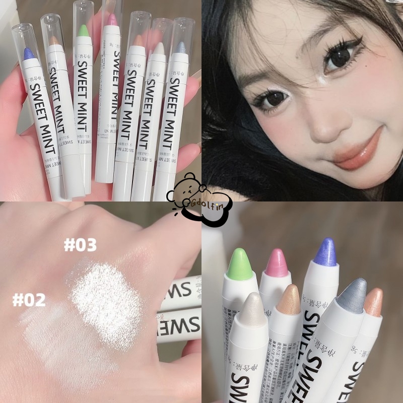 Sweet MINT ดินสออายแชโดว์ ปากกาไฮไลท์ดวงตา 8สี ประกายมุก สีชัด เนื้อแมตต์ กลิตเตอร์ กันน้ำ ติดทนนาน Lying Silkworm ดินสอ