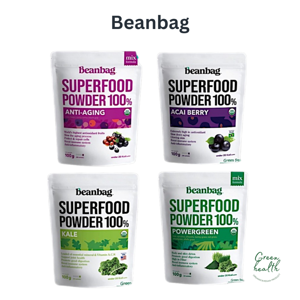 Beanbag Super food เครื่องดื่มเพื่อสุขภาพ บรรจุ20ซอง Organic Kale Powder , Acai berry , Power green ผงผ