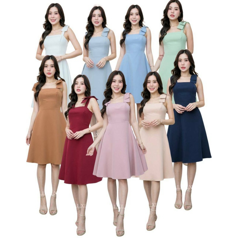 D322 ชุดเดรสสั้นออกงานแต่งโบว์ไหล่
