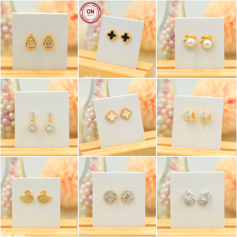 [ ลดเพิ่ม 30% เก็บโค้ดหน้าร้าน] 1คู่ ต่างหู CZ (วัสดุอย่างดี ไม่ลอกดำ แพ้ง่ายใส่ได้) CN Jewelry