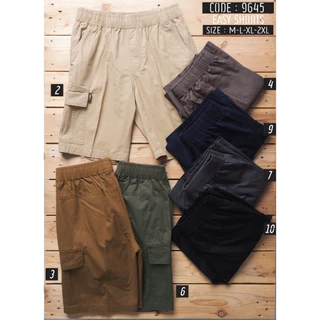 ⚡GW⚡9645 กางเกงขาสั้น ผู้ชาย เอวยืด คาโก้ ผ้าคอตต้อน สีพื้น ยาว 19.5 นิ้ว ไซส์ 30-40 Goodwin Brand