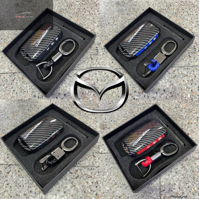 Carbon Key Case  For MAZDA เคสเคฟล่าปุ่มสะท้อนแสง (พร้อมพวงกุญแจ)  ตรงรุ่น Mazda3 2019-2023 CX-30 Smart key 3ปุ่ม