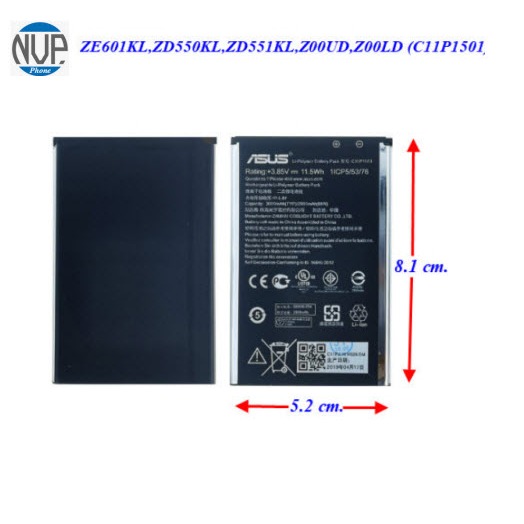 แบตเตอรี่ Asus ZE601KL,ZD550KL,ZD551KL,Z00UD,Z00LD,(C11P1501) 5.2x8.1 cm.3000 mAh.