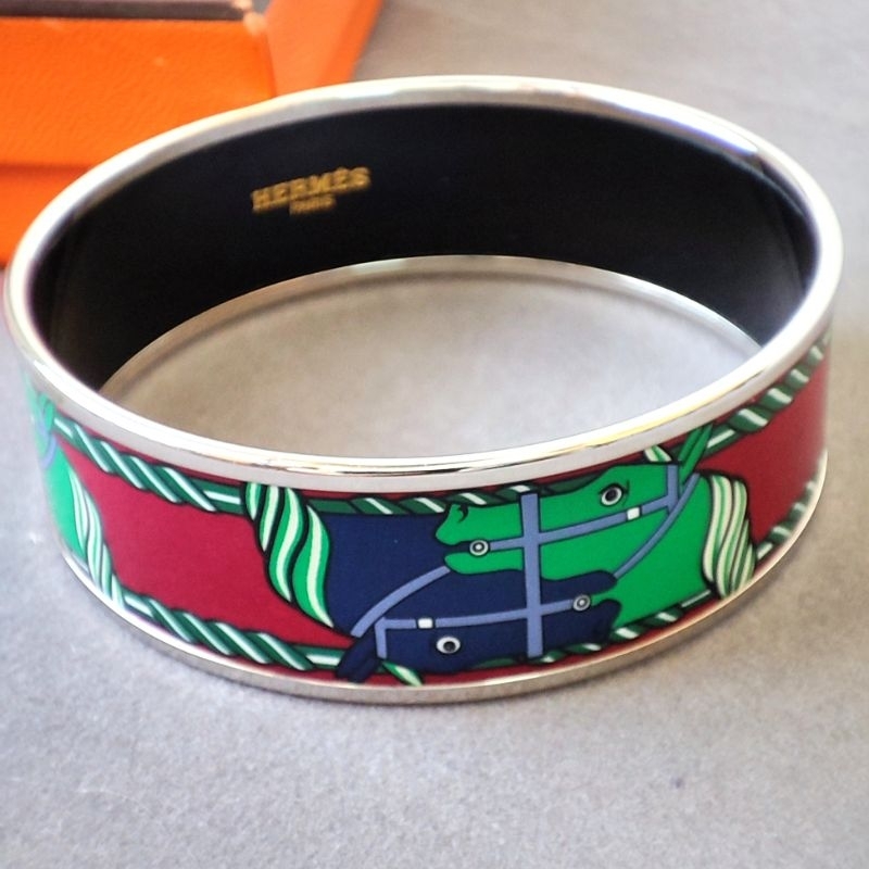 Used Hermes Bangle enamel collection wide print กำไลแอร์เมสแท้💯