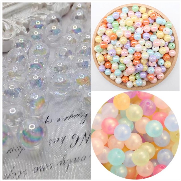 ลูกปัดใส เคลือบโฮโลแกรม 6mm 8mm 10mm ลูกปัด DIY