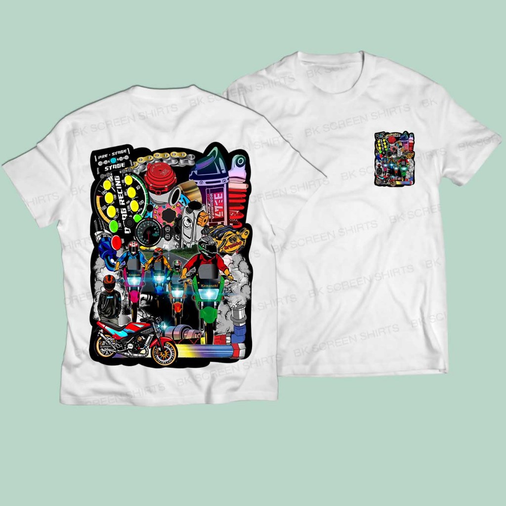 เสื้อลายซิ่ง kawasaki kr 150 สีขาว K168 เสื้อกลุ่ม