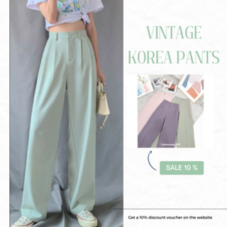 Cottoncandy vinvintage korea pants​ ​ กางเกง ขายาว กระดุมหน้…