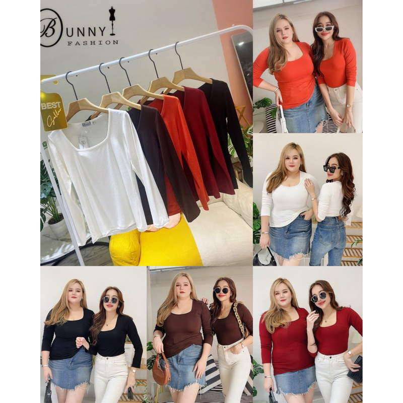 A139 Bunnyfashion เสื้อยืดคอเหลี่ยม ผ้าพอลิเมอร์ มี3 ไซส์