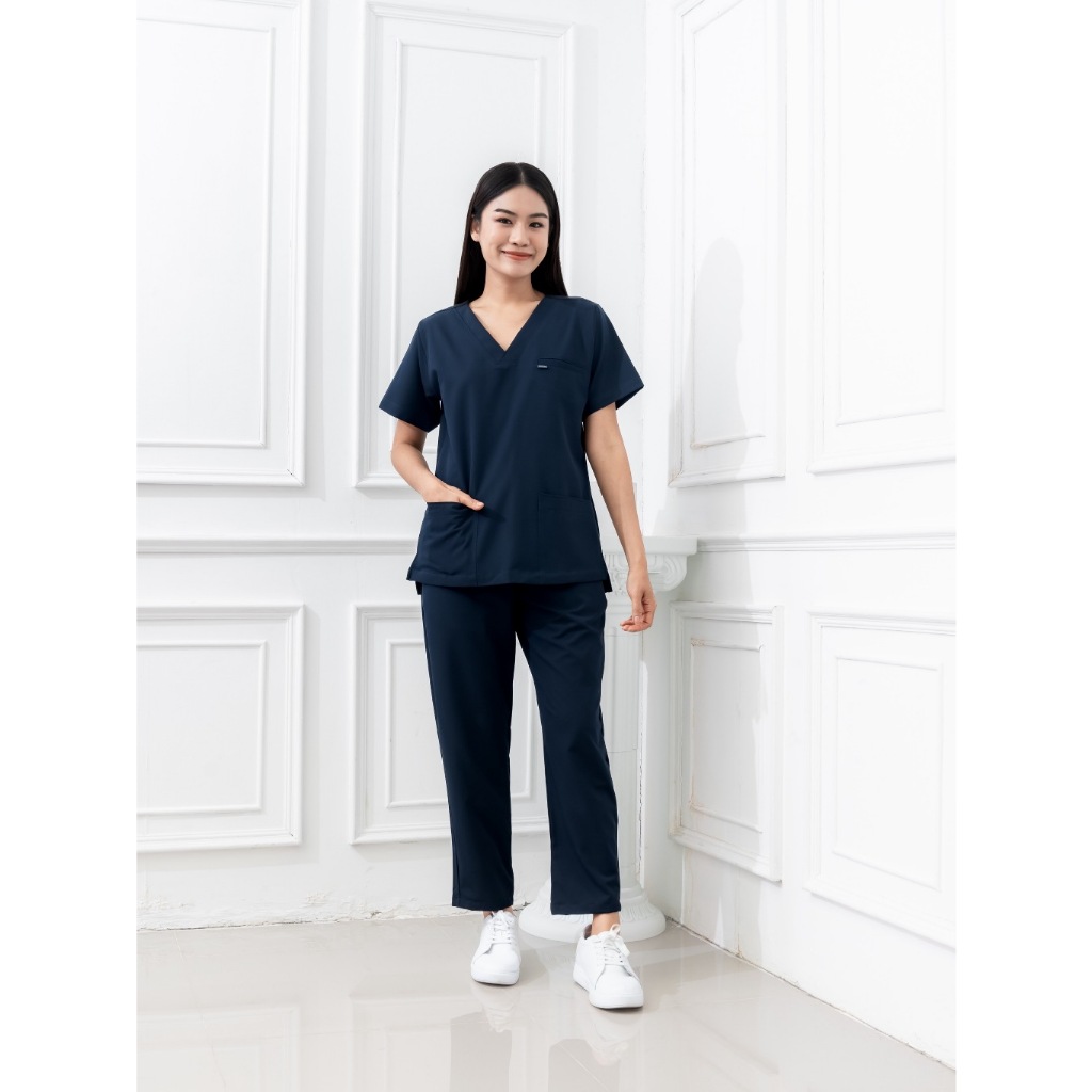 HOURS.Scrub l First Hours Collection l ชุดสครับคอวี Women สี Dark Navy