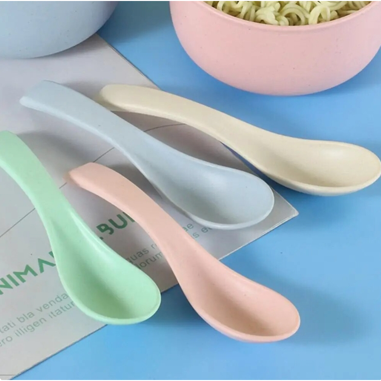 Spoon ช้อน ช้อนสั้น  ตักทานอาหารตักซุป ทำจากฟางข้าวสาลี แบบพกพา ราคา ถูกที่สุด ดีลบีเคเค