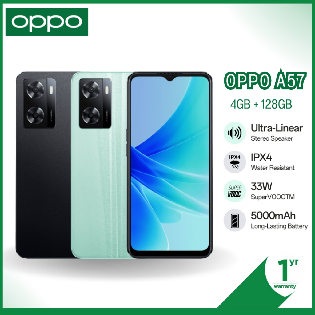 OPPO A57 (4+128) | โทรศัพท์มือถือ RAM 3GB เพิ่มหน่วยความจำได้อีก 4GB ชาร์จไว 33W