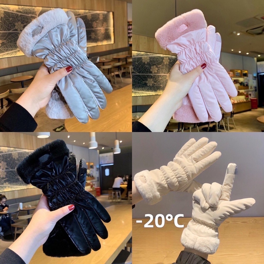 ถุงมือกันหนาวบุขน (หนังวิ้งค์) เล่นมือถือได้ (พร้อมส่ง)