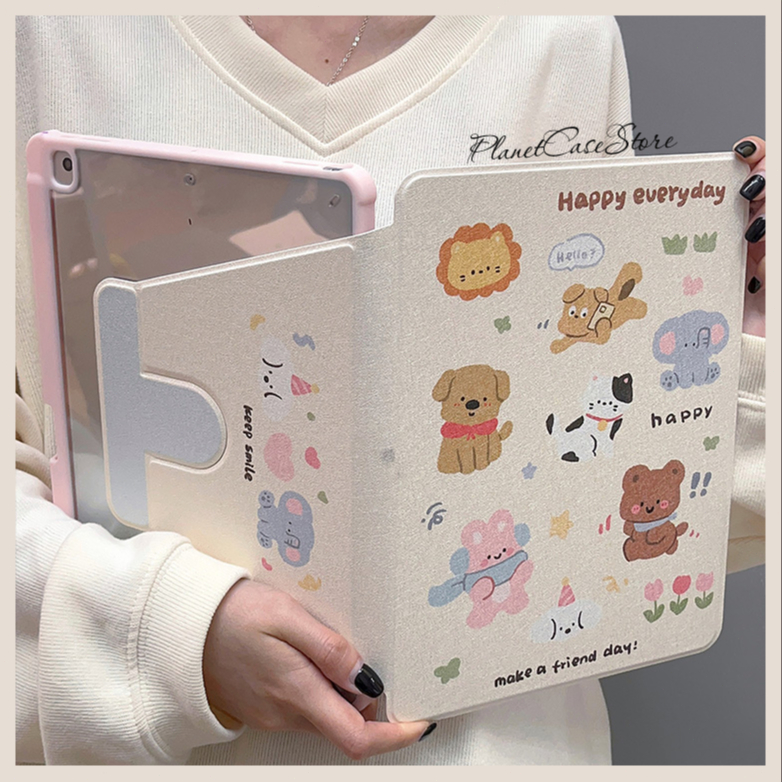 พร้อมส่ง เคสiPadหมุน 360° Acrylic Air6 11 Gen9 MINI7 Happy Zoo ช่องใส่ปากกาขวา เคสไอแพด 2024 Pro11