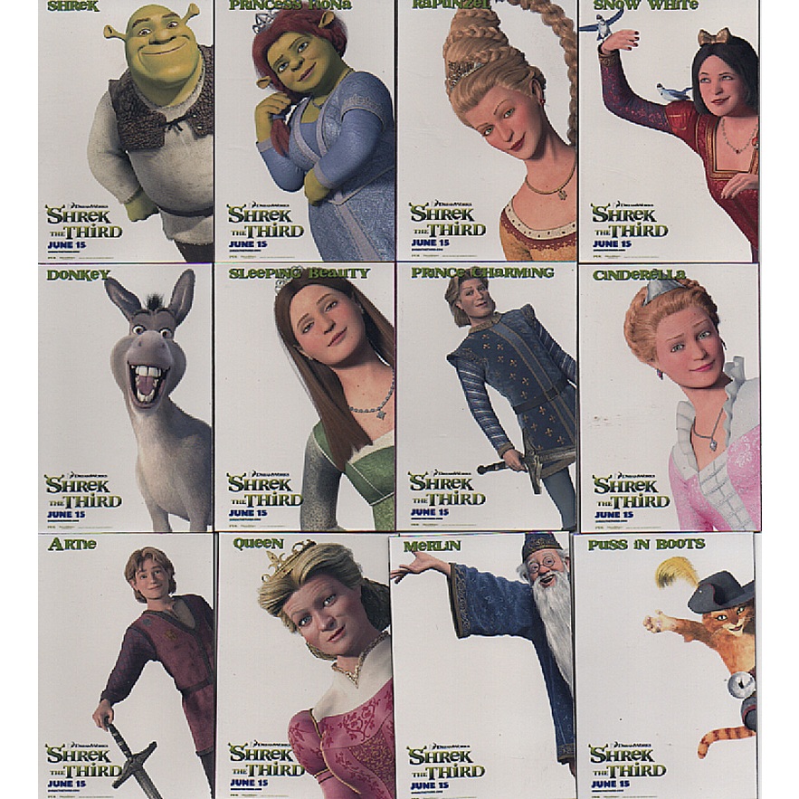 Movie_Magnet การ์ดแม่เหล็กติดตู้เย็น SHREK THE THIRD ชุดพิเศษ 12 ภาพ