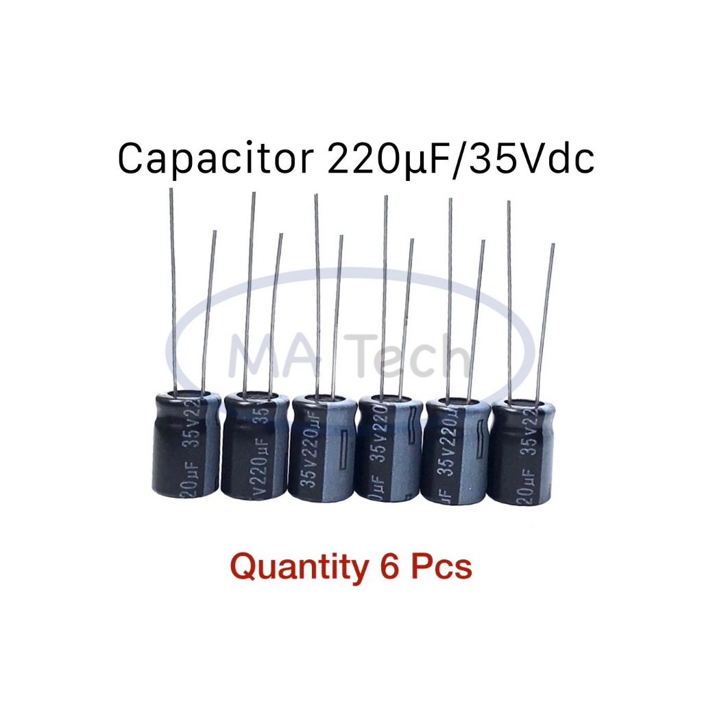 220uf 35V คาปาซิเตอร์ 220uF35V 1 ชุด มีจำนวน 6 ชิ้น(ตัว) 35V/220uf ตัวเก็บประจุ ขนาด 8.0x12.0mm ของแท้100%