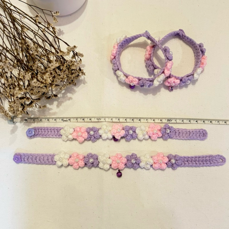 ปลอกคอถักสัตว์เลี้ยง ปลอกคอแต่งดอกไม้ Pet collar ปลอกคอแมว สุนัข