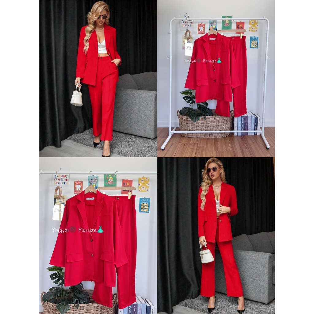 Set Blazer+กางเกงขายาว ชุดทำงานสุดปัง กับชุดสูทสีเรียบหรู ใส่ไปทำงานหรือใส่ออกงานเกร๋ๆ สูทอวบอ้วน ชุดทำงานไซส์ใหญ่