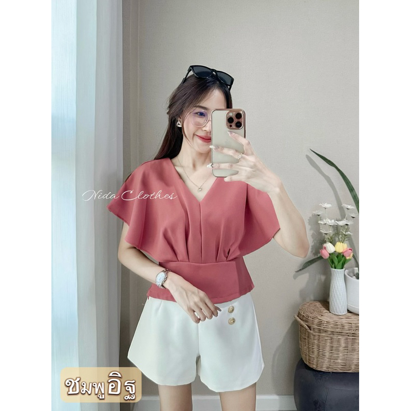 เสื้อแขนผีเสื้อ ต่อเอวซิปข้าง ผ้าเคนนี่ ใส่อยู่ทรงสวย ผ้ารีดง่าย ใส่สบาย