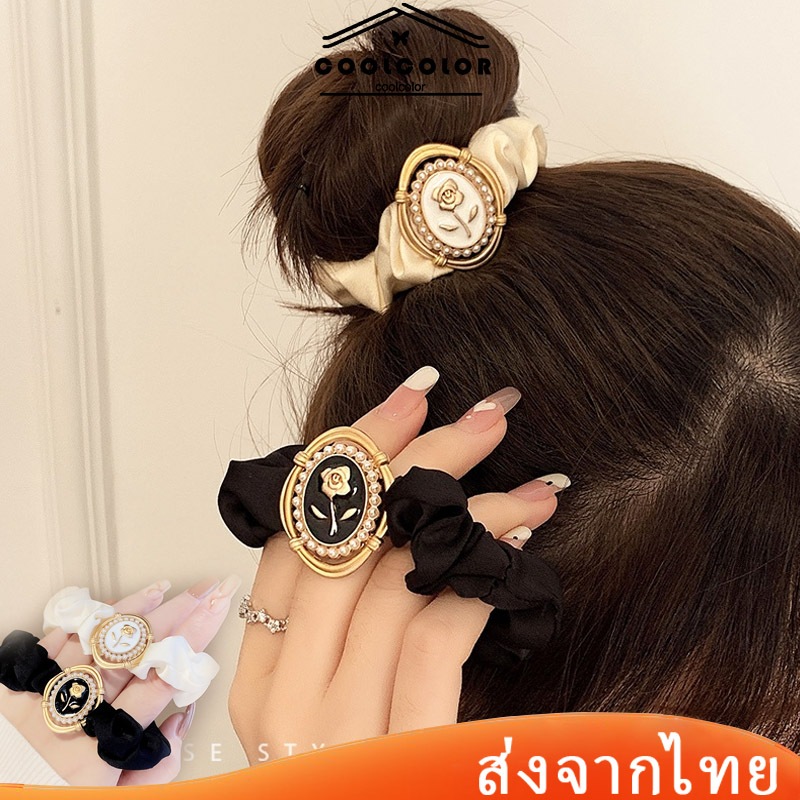 ในไทย💖ยางรัดผมดอกทิวลิปลายดอกไม้ย้อนยุคสไตล์ฝรั่งเศสแบบเรียบง่ายคุณภาพสูงสําหรับผู้หญิง.COD
