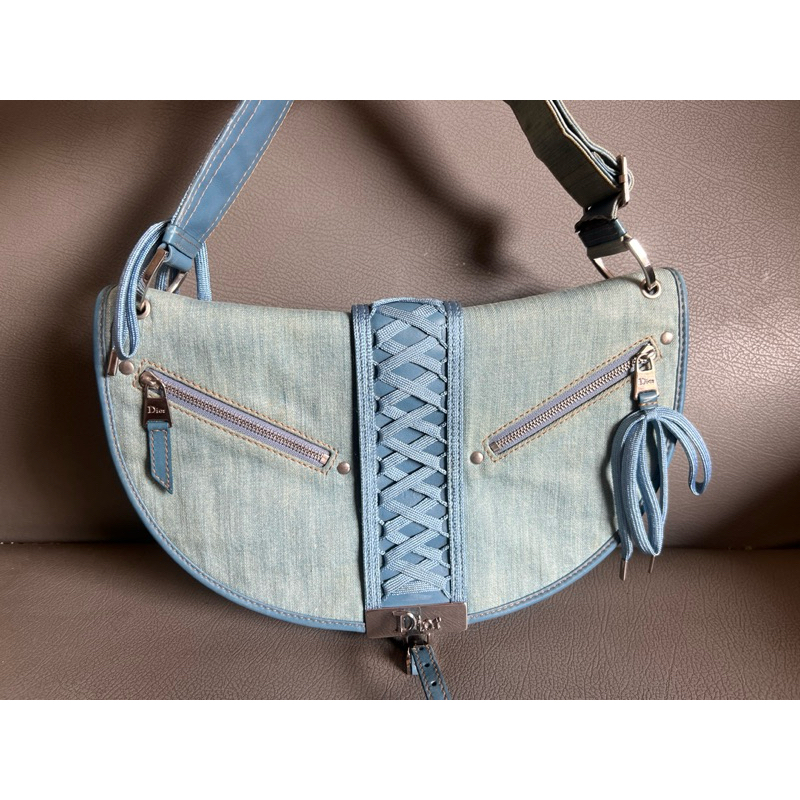 Christian Dior Admit It Light Denim Corset Saddle Shoulder Bag แท่💯 มือสอง