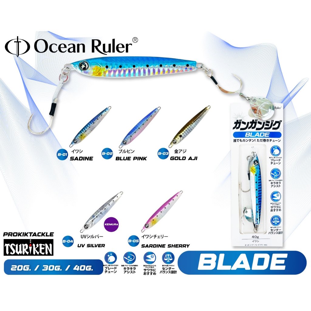 เหยื่อจิ๊ก Ocean Ruler GUNGUN JIG รุ่น BLADE มีใบสปินพร้อมตัวเบ็ด
