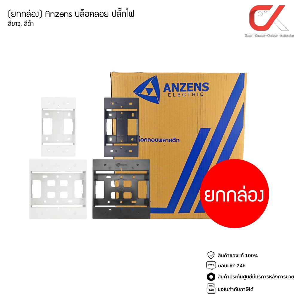 (ยกกล่อง) Anzens บล็อกลอย ปลั๊กไฟ ขอบเหลี่ยม 2x4, 4x4 สีขาว, สีดำ