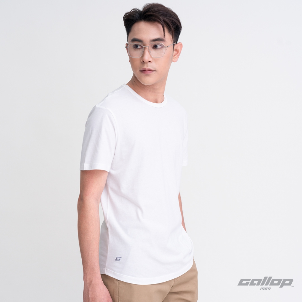 GALLOP : Men's Wear เสื้อยืดคอกลม (Round-necked) รุ่น ชายโค้ง GBT9002 สี Off white - ขาว