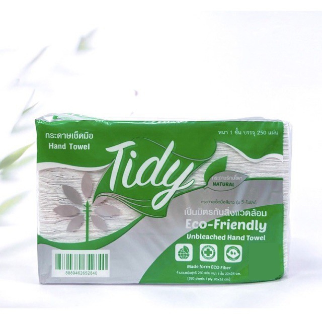 กระดาษเช็ดมือTidy แผ่นใหญ่ ไม่เป็นขุย 250แผ่น*ห่อเขียว