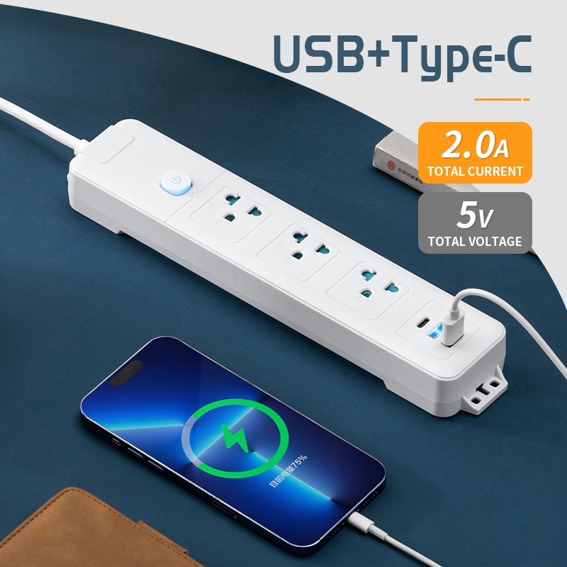 ปลั๊กไฟ 3ตา มอก เมตรเต็ม ปลั๊กไฟUSB ปลั๊กพ่วง มาตรฐาน มีช่อง USB-Tube-c ม อก.