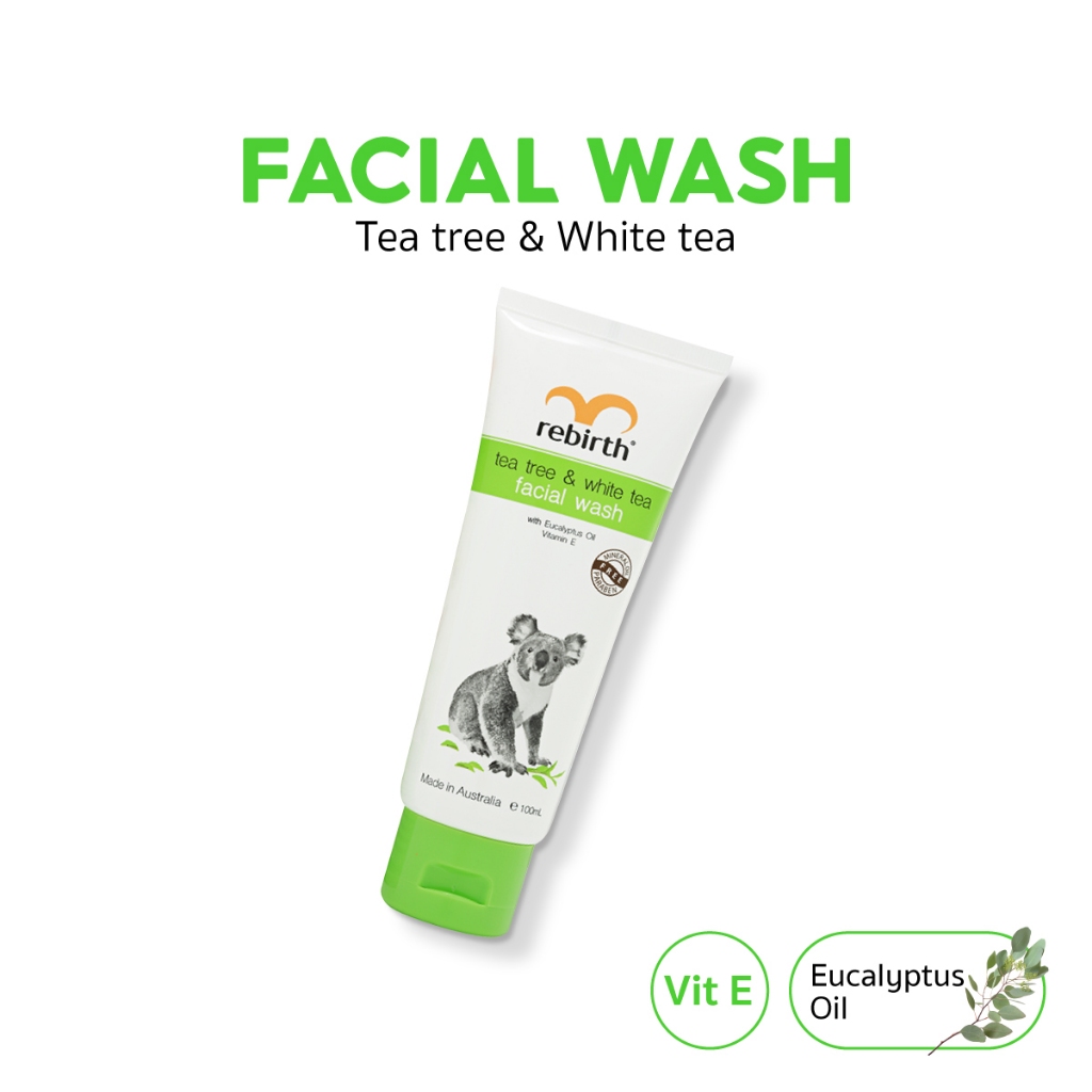 REBIRTH TEA TREE & WHITE TEA FACIAL WASH 100ML รีเบิร์ท เจลล้างหน้า ลดสิว ลดแบคทีเรีย