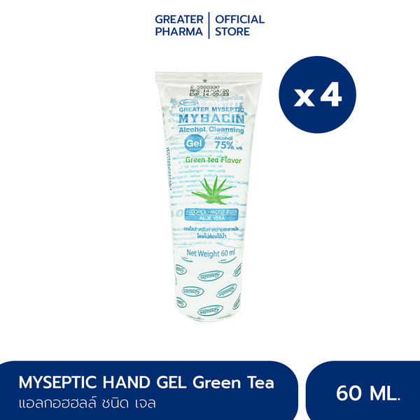 เจลแอลกอฮอล์ล้างมือ 60 ml.(แพ็ค 4 หลอด) Mybacin Alcohol Cleansing Gel (Hand Gel)_Greater เกร๊ทเตอร์ฟาร์ม่า